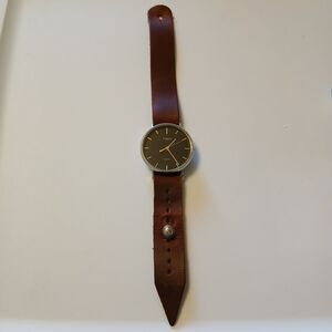Timex Fairfield Watch Men Indiglo Black Gold Tone Dial Brown Band WR 30M